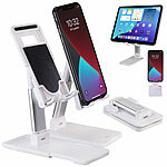 Callstel 2er-Set Universal-Handy- & Tablethalterungen, verstellbar, klappbar Callstel Faltbare Tisch-Handyhalterungen