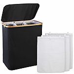 infactory Wäschekorb mit Deckel, 3 Fächer, 150 l, herausnehmbarer Wäschesack infactory Wäschekörbe mit Deckeln, Bambus-Henkeln und Netztaschen 