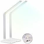 Lunartec 2er-Set Alu-Akku-Schreibtischleuchte, CCT, 280 lm, USB, silber/weiß Lunartec Aufladbare Alu-Tischlampen mit CCT