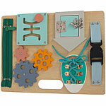 Playtastic 2er-Set Holz Beschäftigungstafel, 6 verschiedene Aktivitäten, Motorik Playtastic Beschäftigungstafeln für Kinder mit verschiedenen Aktivitäten