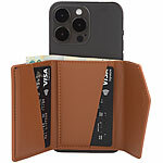 Xcase Kartenhalter & Geldbörse für iPhone, MagSafe-komp., 4 Karten, braun Xcase Kartenhalter-Wallet für iPhone mit MagSafe, klappbar, für 3 Karten