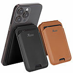 Xcase 2er-Set Kartenhalter für iPhone, MagSafe-kompatibel, schwarz & braun Xcase Kartenhalter-Wallet für iPhone mit MagSafe, klappbar, für 3 Karten