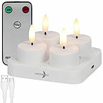 Lunartec 4er-Set LED-Akku-Teelichter mit USB-Ladestation, Fernbedienung, Timer Lunartec 