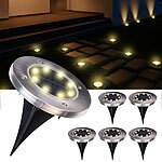 Lunartec 12er-Set Akku-Solar-Bodenleuchten, Edelstahlgehäuse, 8 LEDs, wamweiß Lunartec LED-Solar-Bodenleuchten