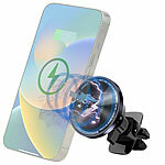 Callstel Mini Kfz-Smartphone-Halterung, MagSafe- & Qi-kompatibel, 15 Watt Callstel KFZ-Lüfter-Handyhalterung, MagSafe kompatibel