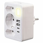 revolt 8in1-Mehrfach-Steckdosen-Adapter mit USB-C/A, Nachtlicht, 3.680 Watt revolt Mehrfach-Steckdosen-Adapter mit USB-Ports und Nachtlicht