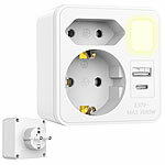 revolt 5in1-Mehrfach-Steckdosen-Adapter mit USB-C/A, Nachtlicht, 3.680 Watt revolt 