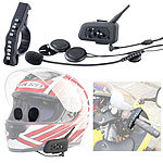 Callstel Motorrad-BT-Intercom-Headset, Fernbedienung, 1 km Reichweite, 2er-Set Callstel Intercom-Headsets mit Bluetooth, für Motorradhelme