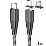 Callstel 2er-Set magnet. USB-C-Schnell-Ladekabel, Typ C & Lightning, 1 m, 3 A Callstel USB-C-Kabel mit magnetischen Lightning- und USB-C-Steckern