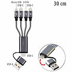 Callstel 2er-Set 8in1-Lade- & Datenkabel USB-C/A zu C/Micro-USB/Lightning, 30cm Callstel Multi-USB-Kabel für USB A und C, Micro-USB und 8-PIN