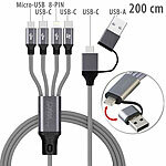 Callstel 2er-Set 8in1-Lade- & Datenkabel USB-C/A zu C/Micro-USB/Lightning, 2 m Callstel Multi-USB-Kabel für USB A und C, Micro-USB und 8-PIN