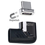 Callstel 90°-USB-C-Schnell-Ladeadapter mit Magnet-Stecker, PD bis 100 Watt Callstel Magnetische USB-C-Ladestecker-Adapter, 90°