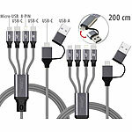 Callstel 2er-Set 8in1-Lade- & Datenkabel USB-C/A zu C/Micro-USB/Lightning, 2 m Callstel
