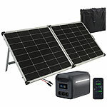 revolt Tragbare Powerstation & Solar-Generator 1.229 Wh, USV, 240-W-Panel revolt 2in1-Solar-Generator & Powerbank mit Notstrom-Funktion und externer Solarzelle 