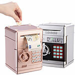 infactory 2er-Set Elektrische Kinder-Spardose, Tresor, Zahlencode, rosa & silber infactory Elektrische Tresor-Spardosen