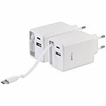 revolt 2er-Set USB-GaN-Netzteile, 2x USB-C und 1x USB-A, Power Delivery, 45 W revolt GaN-USB-Wand-Netzteile mit ausziehbaren Kabeln