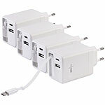 revolt 4er-Set USB-GaN-Netzteile, 2x USB-C und 1x USB-A, Power Delivery, 45 W revolt GaN-USB-Wand-Netzteile mit ausziehbaren Kabeln