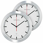 PEARL 2er-Set Elegante Funk-Wanduhr im Alugehäuse, laufruhiges Quarz-Uhrwerk PEARL Analoge Funk-Wanduhren 