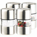 PEARL 4er-Set Mini-Salz-/Pfeffermühle, Edelstahl, Keramikmahlwerk, Ø 3 cm PEARL Manuelle Mini Salz-und Pfeffer-Mühlen 