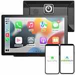 Lescars IPS-HD-Display für Android Auto & CarPlay, 9" / 22,9cm, 2K-Frontkamera Lescars Carplay-Wireless-IPS-HD-Touchscreen mit Frontkamera