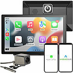 Lescars 9"-IPS-HD-Monitor für Android Auto & CarPlay, 2K-Kamera+Rückfahrkamera Lescars CarPlay-IPS-HD-Touchscreens mit Front- und Rückfahrkameras