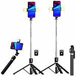 Somikon 2er-Set Smartphone-Selfie-Stativ, 4 LED-Lichter, BT-Fernauslöser Somikon Smartphone-Selfie-Stative mit 2 LED-Lichtern und Bluetooth-Fernauslösern