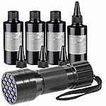 AGT 4er-Set UV-Resin, kristallklar, vorgemischt, 4x 50 g, inkl. UV-Lampe AGT UV-Resins mit UV-Taschenlampe