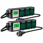revolt 2er-Set 3-fach-Outdoor-Steckdosenleisten & Energiekostenmesser, 3.680W revolt Spritzwassergeschützte 3-fach-Steckdosenleisten mit Energiekostenmesser 