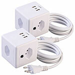 revolt 2er-Set 4-fach-Steckdosen-Würfel mit USB-C PD 20 W & 2x USB-A mit QC revolt Steckdosen-Würfel mit USB-Ports (Schweizer Stecker-Typ J)