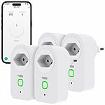Luminea Home Control 4er-Set WLAN-Steckdose, Stromverbrauchsmesser, Zeit- & Sprachsteuerung Luminea Home Control WLAN-Steckdosen mit Stromkosten-Messfunktion 