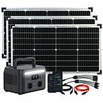 revolt Tragbare Powerstation & Solargenerator 512 Wh, USV, App, 3x 60-W-Panel revolt 2in1-Solar-Generatoren & Powerbanks mit externer Solarzelle für ortsfesten Betrieb