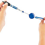 PEARL 3er-Set Pen-Rewinder mit Karabiner-Haken und Gürtelclip, 60 cm Leine PEARL Kugelschreiber mit Rewindern