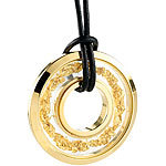 St. Leonhard Damen-Halskette Kreole vergoldet gefüllt mit Feingold Splittern St. Leonhard Damen Halsketten mit Blattgold-Anhängern