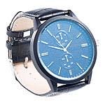 St. Leonhard Analoge Herren-Armbanduhr, Chronographen-Look, Leder-Armband, schwarz St. Leonhard Analoge Herren-Armbanduhren mit Lederarmb&auml;ndern