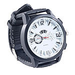 Crell Armbanduhr im Chronographen-Look, Metallgeh&auml;use, Silikonarmband, wei&szlig; Crell Herren-Silikon-Armbanduhren