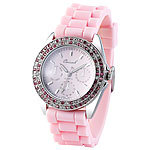 Crell Quarz-Armbanduhr im Chronographen-Look mit Strass, rosa Crell Damenuhren