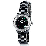 Crell Hochgl&auml;nzende Keramik-Damenuhr mit Strass, schwarz Crell Keramik Damen Armbanduhren