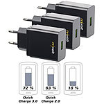 revolt 3er-Set 230-V-USB-Netzteil, Quick Charge 3.0, 5 - 12 V, max. 18 W revolt USB-Netzteile mit Quick Charge 3.0