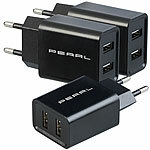 PEARL 3er-Set 2-Port USB-Netzteile für Mobilgeräte, 2,4 A / 12 Watt, schwarz PEARL 