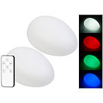 Lunartec 2er-Set Solar-LED-Dekosteine mit Fernbedienung, RGB+W, IP44, 32 cm Lunartec Solar-LED-Dekosteine