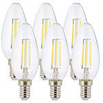 Luminea 6er-Set LED-Filament-Kerzen, B35, E14, 450 Lumen, 4 Watt Luminea