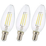 Luminea 3er-Set LED-Filament-Kerzen, B35, E14, 450 Lumen, 4 Watt, 6500 K Luminea LED-Filament-Kerzen, tageslichtweiß