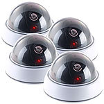 VisorTech 4er-Set Dome-Überwachungskamera-Attrappen, durchsichtiger Kuppel, LED VisorTech