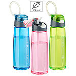 PEARL sports 3er-Set BPA-freie Kunststoff-Trinkflaschen mit Einhand-Verschluss PEARL sports