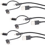 Callstel 3er-Set Ladekabel für Micro-USB, USB-C, Lightning, MFI, 100 cm, 2,1 A Callstel 3in1-Ladekabel für Micro-USB-, USB-C- und Lightning-Anschlüsse