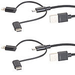Callstel 2er-Set Ladekabel für Micro-USB, USB-C, Lightning, MFI, 100 cm, 2,1 A Callstel