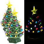 infactory 2 Deko-Weihnachtsbäume aus Keramik mit LED-Beleuchtung, Timer, 19 cm infactory 