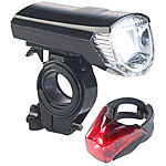 PEARL Fahrrad-Akku-Front- & -Rücklicht mit Halterungen, USB-Ladung, IPX4 PEARL LED-Akku-Fahrradlampen-Sets, StVZO-zugelassen