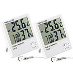 PEARL 2er-Set Digitale Thermometer & Hygrometer mit Außensensoren PEARL Digitale Thermometer-Hygrometer, Außensensoren, Uhren, Wecker