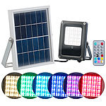 Luminea Solar-LED-Fluter für außen, RGBW, 10 Watt, mit Fernbedienung & Timer Luminea Wetterfester Solar-LED-Fluter mit Dämmerungs-Sensor (RGBW)